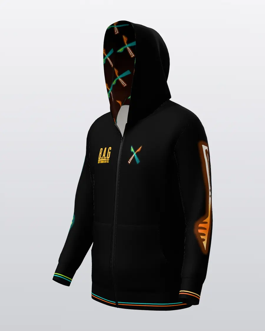 Fire & Foxfire Zip Hoodie, three quarter right