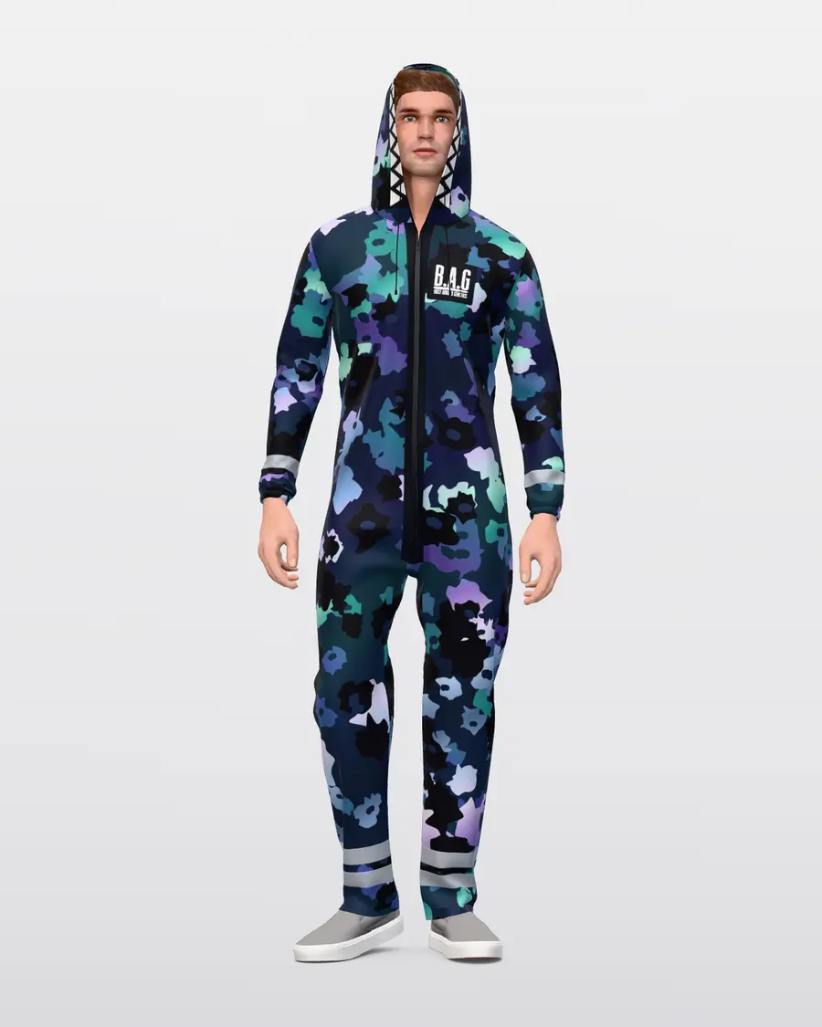 Holo Camo Hazmat Suit, worn front