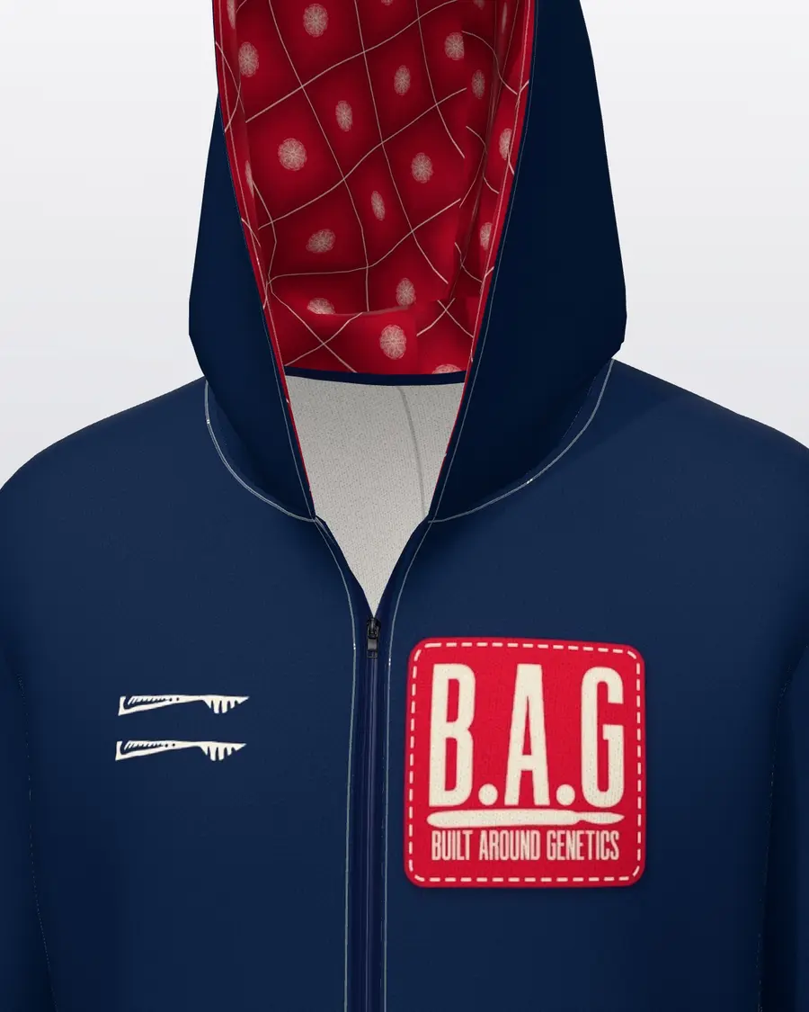 Crest Navy Zip Hoodie, chest close