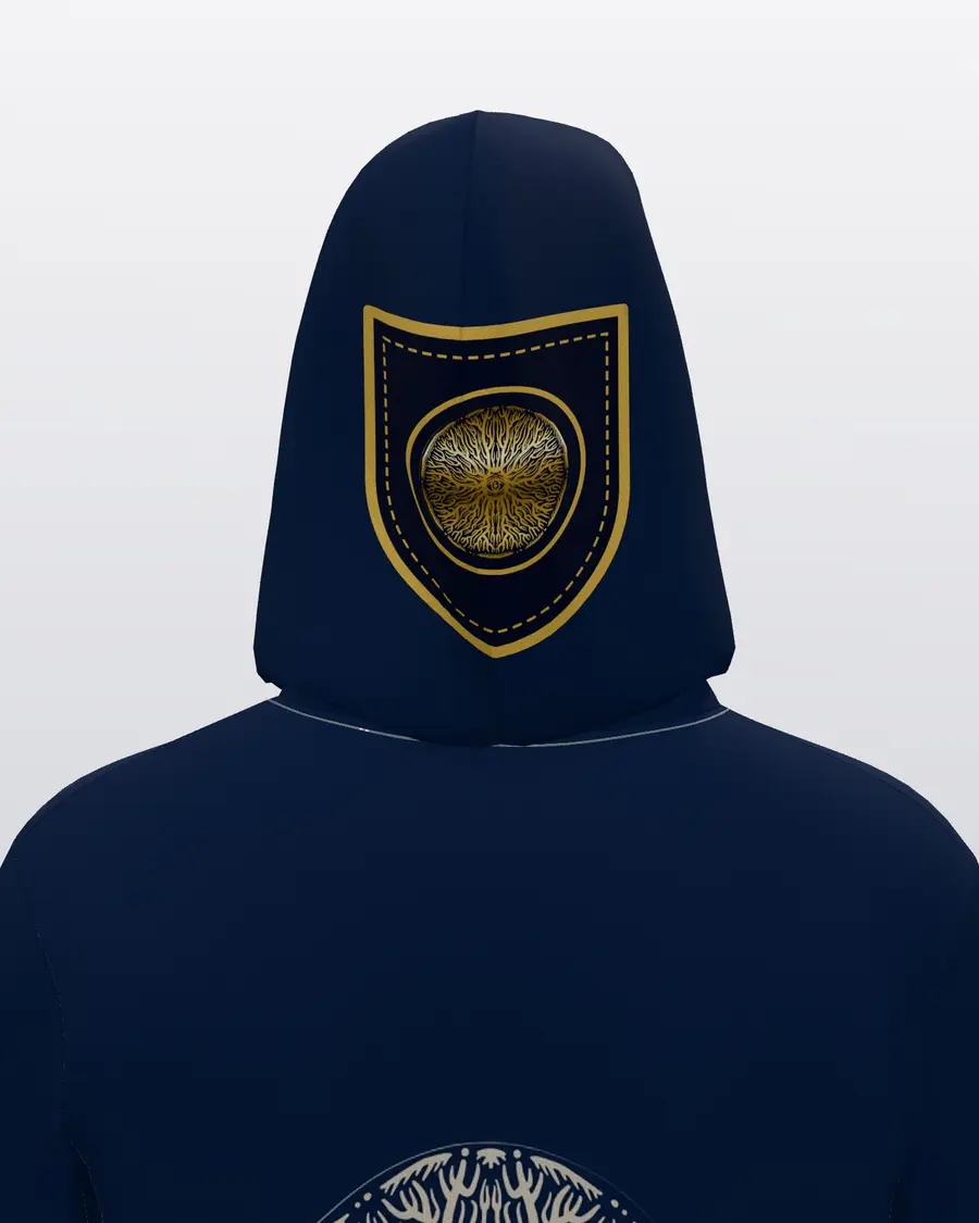 Crest Navy Zip Hoodie, hood back