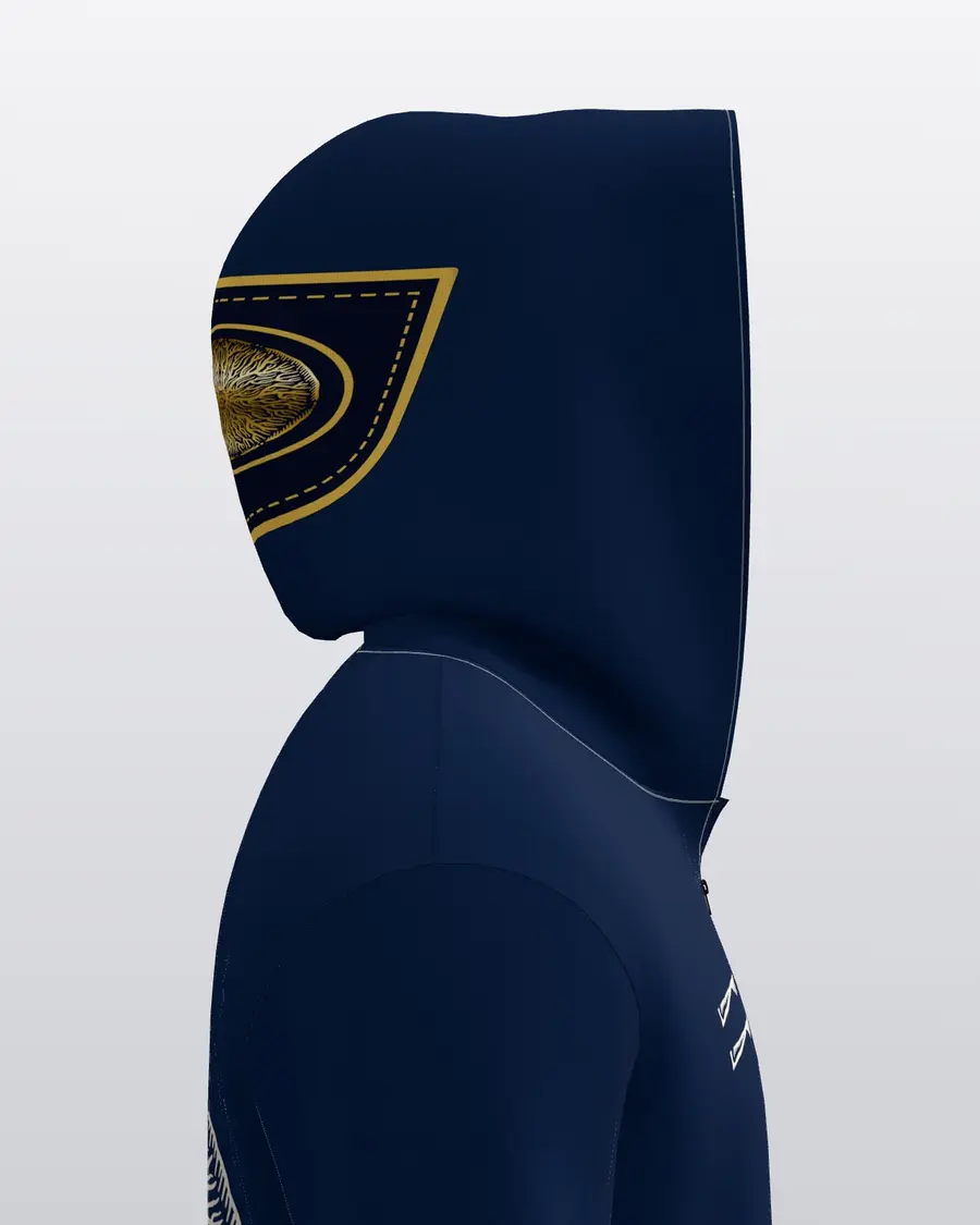 Crest Navy Zip Hoodie, hood side