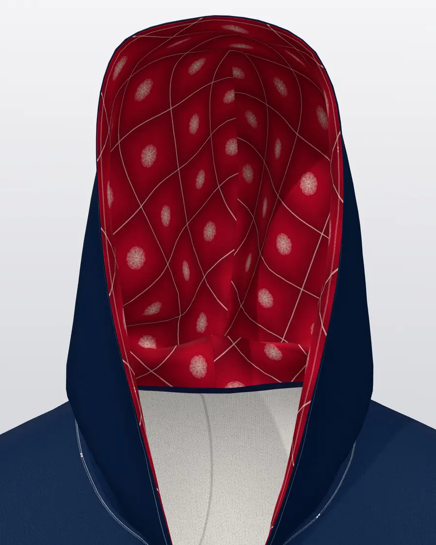 Crest Navy Zip Hoodie, inside the hood