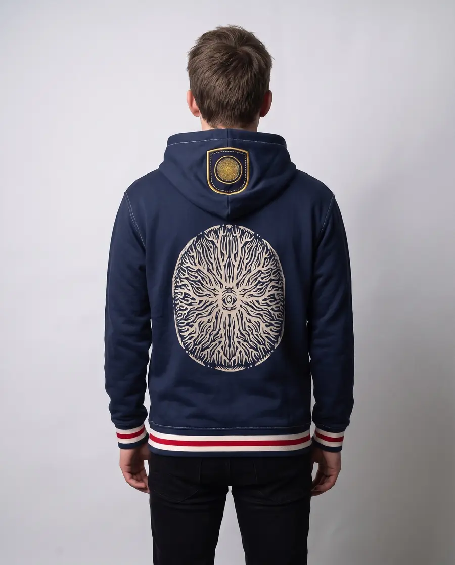 Crest Navy Zip Hoodie, back