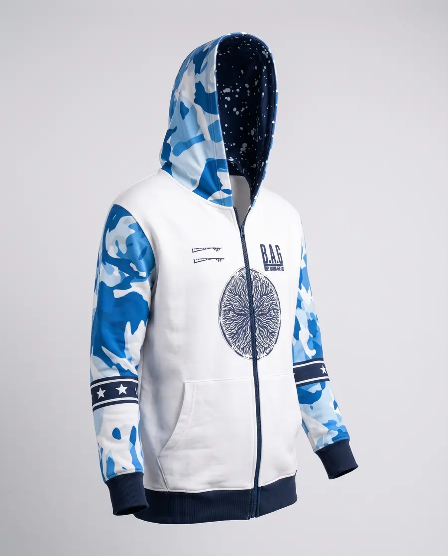 Sky Jersey Zip Hoodie, three quarter