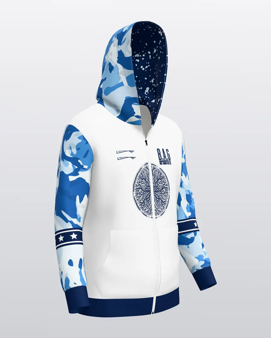 Sky Jersey Zip Hoodie, three quarter