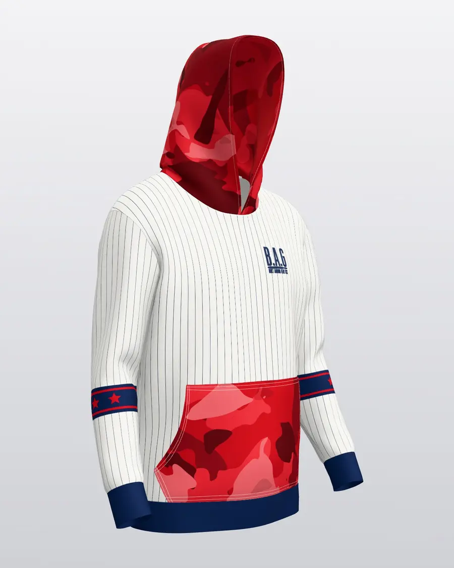 Pinstripe Jersey Hoodie, three quarter