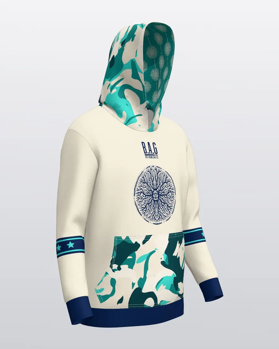 Teal Jersey Hoodie, three quarter